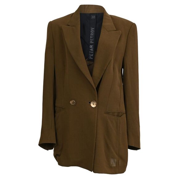 Petar Petrov Double-Breasted Blazer with Pockets in Olive Wool